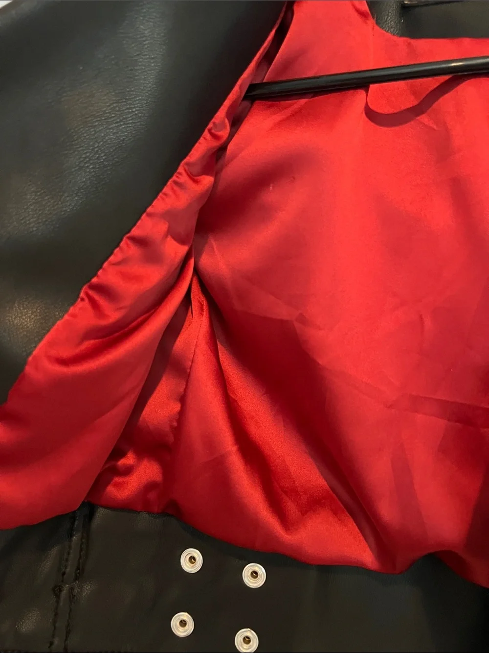 Blank NYC Black Faux Leather Biker Jacket with Red Lining